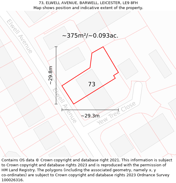 73, ELWELL AVENUE, BARWELL, LEICESTER, LE9 8FH: Plot and title map