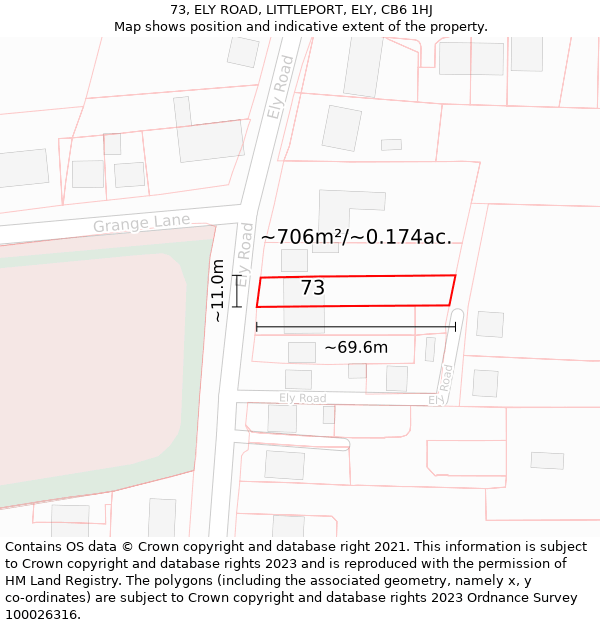 73, ELY ROAD, LITTLEPORT, ELY, CB6 1HJ: Plot and title map