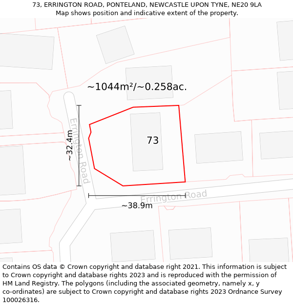 73, ERRINGTON ROAD, PONTELAND, NEWCASTLE UPON TYNE, NE20 9LA: Plot and title map