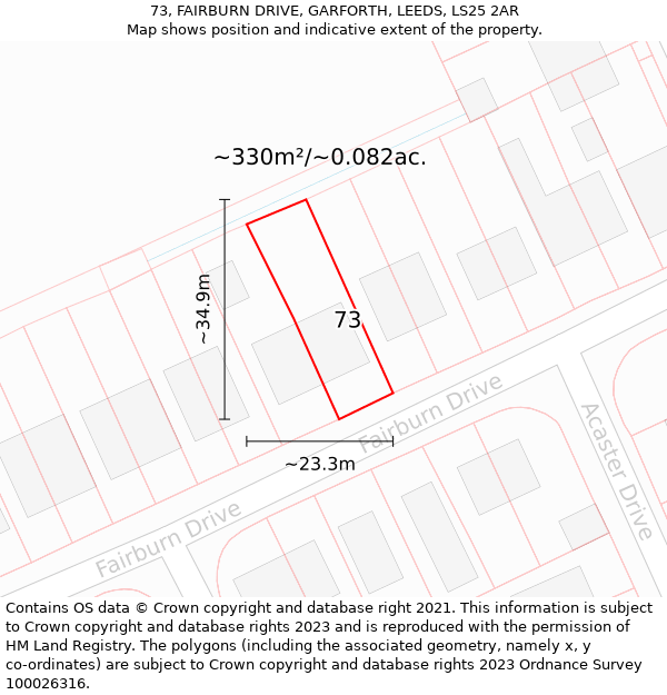 73, FAIRBURN DRIVE, GARFORTH, LEEDS, LS25 2AR: Plot and title map