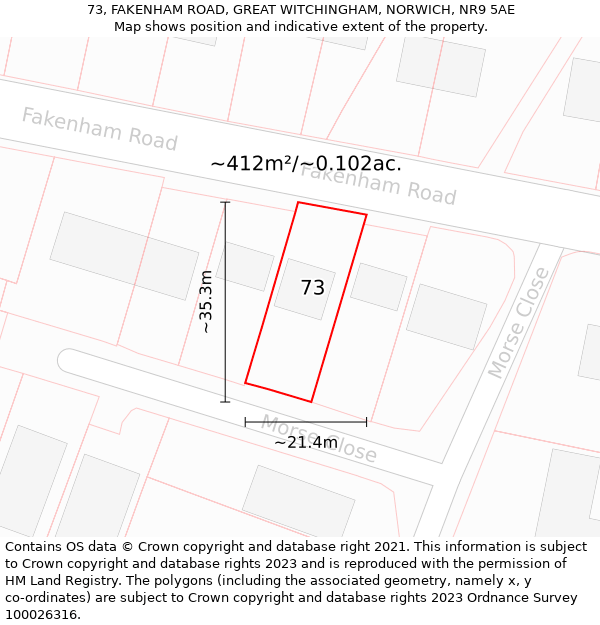 73, FAKENHAM ROAD, GREAT WITCHINGHAM, NORWICH, NR9 5AE: Plot and title map