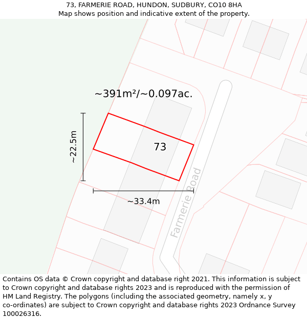 73, FARMERIE ROAD, HUNDON, SUDBURY, CO10 8HA: Plot and title map