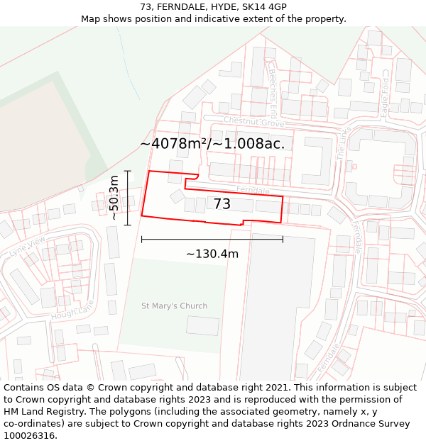 73, FERNDALE, HYDE, SK14 4GP: Plot and title map