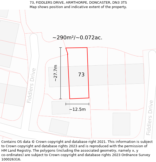 73, FIDDLERS DRIVE, ARMTHORPE, DONCASTER, DN3 3TS: Plot and title map