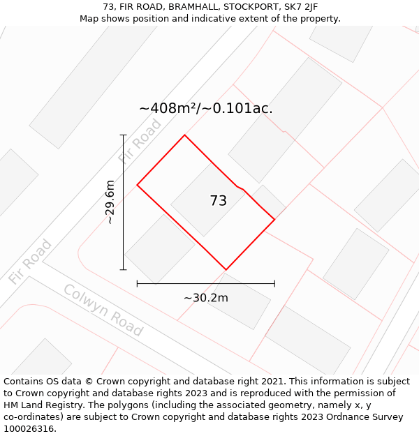 73, FIR ROAD, BRAMHALL, STOCKPORT, SK7 2JF: Plot and title map