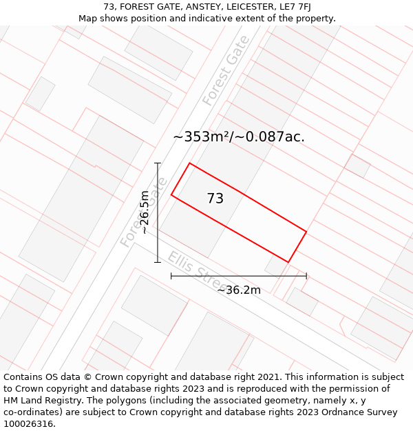 73, FOREST GATE, ANSTEY, LEICESTER, LE7 7FJ: Plot and title map