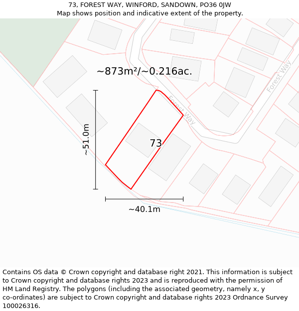 73, FOREST WAY, WINFORD, SANDOWN, PO36 0JW: Plot and title map