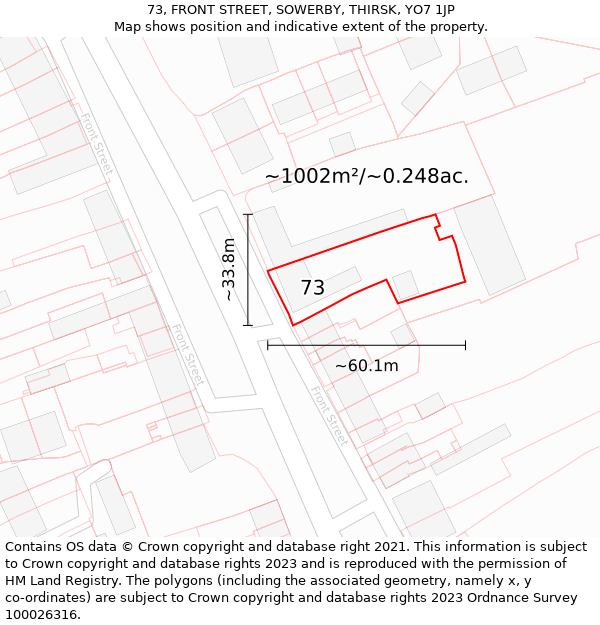 73, FRONT STREET, SOWERBY, THIRSK, YO7 1JP: Plot and title map