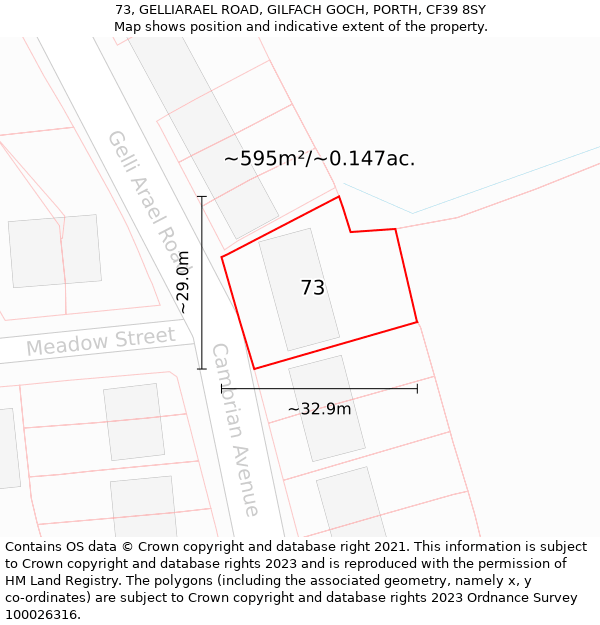 73, GELLIARAEL ROAD, GILFACH GOCH, PORTH, CF39 8SY: Plot and title map