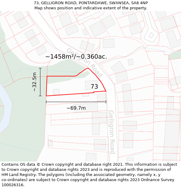 73, GELLIGRON ROAD, PONTARDAWE, SWANSEA, SA8 4NP: Plot and title map