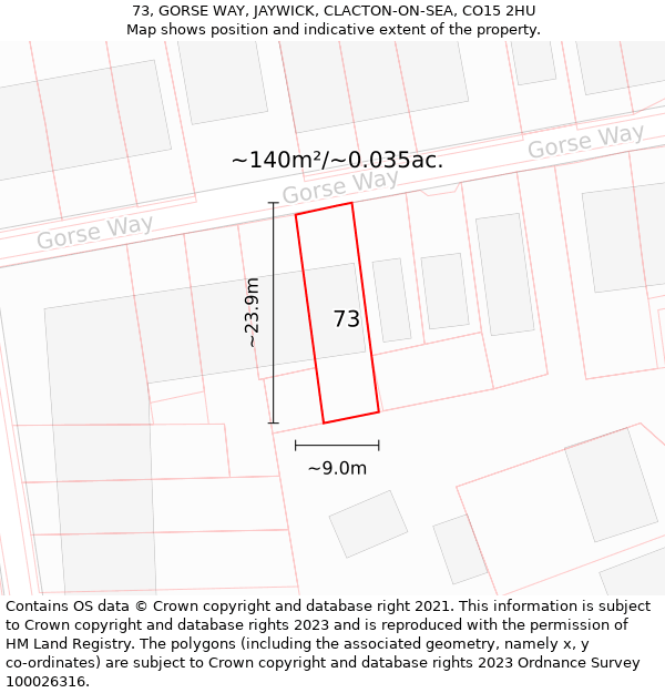 73, GORSE WAY, JAYWICK, CLACTON-ON-SEA, CO15 2HU: Plot and title map