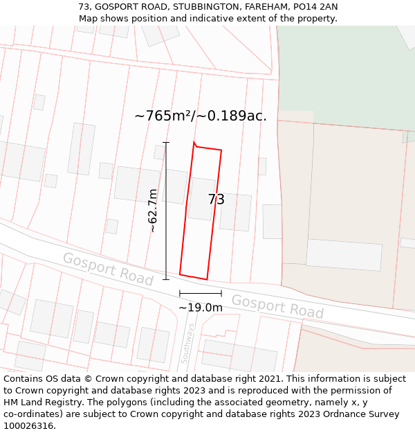 73, GOSPORT ROAD, STUBBINGTON, FAREHAM, PO14 2AN: Plot and title map