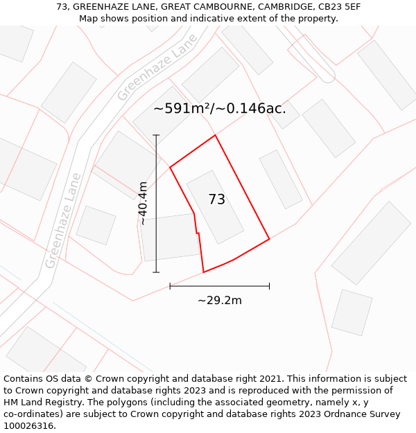 73, GREENHAZE LANE, GREAT CAMBOURNE, CAMBRIDGE, CB23 5EF: Plot and title map