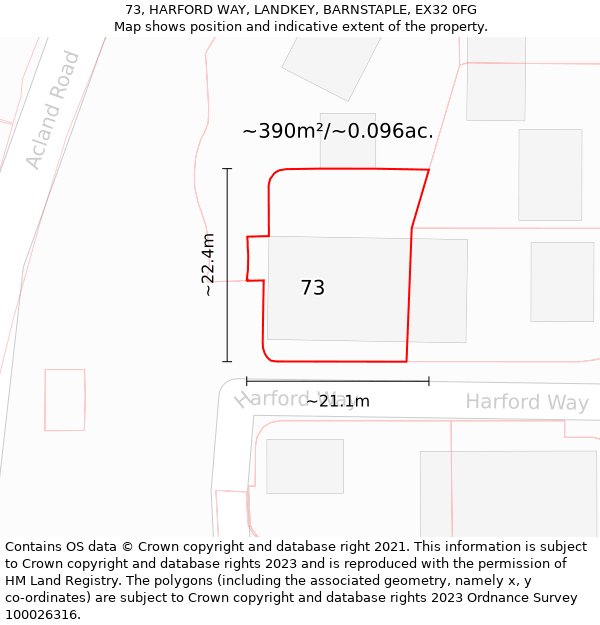 73, HARFORD WAY, LANDKEY, BARNSTAPLE, EX32 0FG: Plot and title map