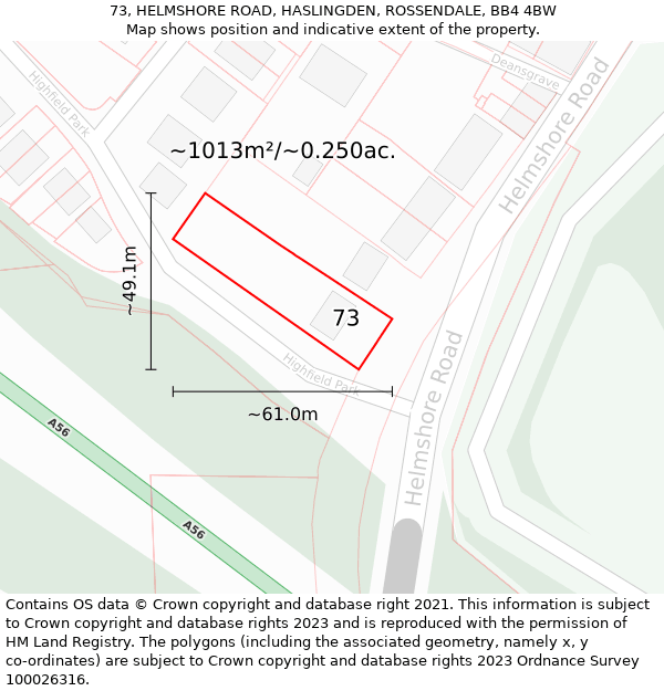 73, HELMSHORE ROAD, HASLINGDEN, ROSSENDALE, BB4 4BW: Plot and title map