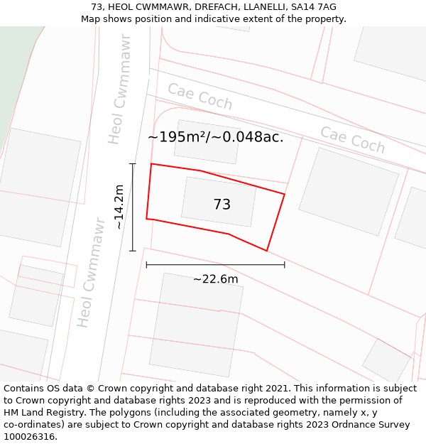 73, HEOL CWMMAWR, DREFACH, LLANELLI, SA14 7AG: Plot and title map