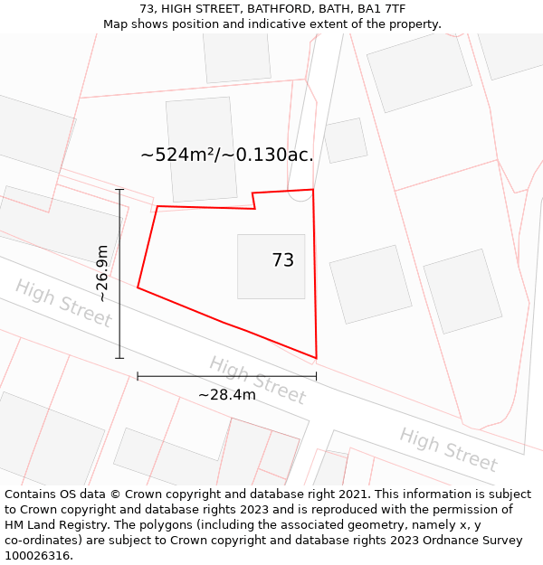 73, HIGH STREET, BATHFORD, BATH, BA1 7TF: Plot and title map