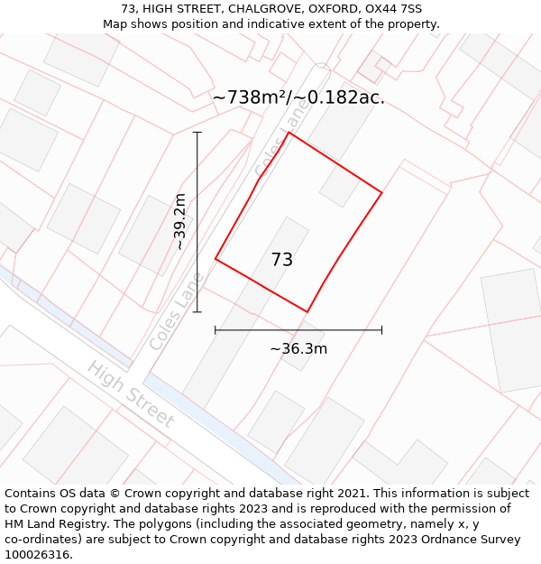 73, HIGH STREET, CHALGROVE, OXFORD, OX44 7SS: Plot and title map