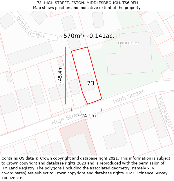 73, HIGH STREET, ESTON, MIDDLESBROUGH, TS6 9EH: Plot and title map