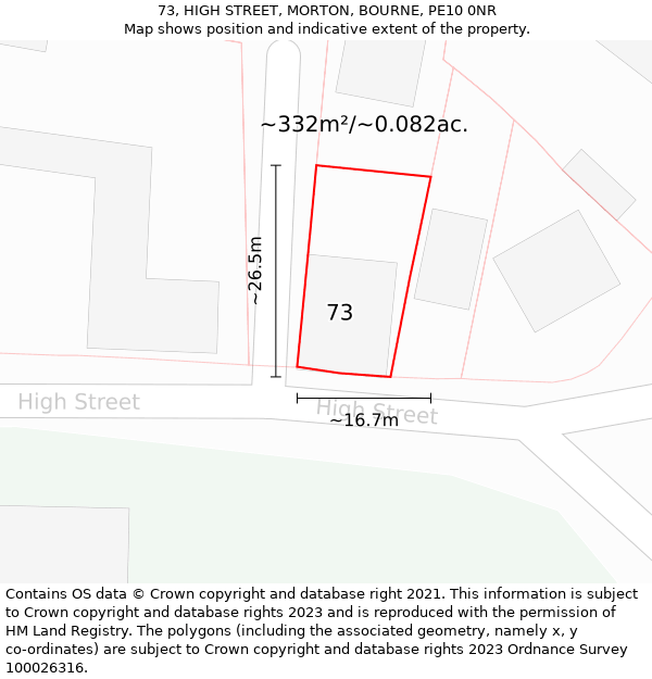 73, HIGH STREET, MORTON, BOURNE, PE10 0NR: Plot and title map