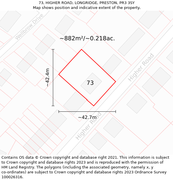 73, HIGHER ROAD, LONGRIDGE, PRESTON, PR3 3SY: Plot and title map