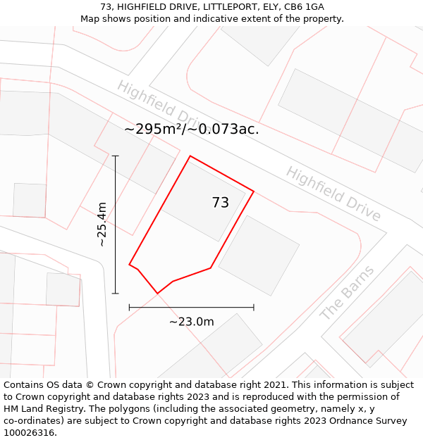 73, HIGHFIELD DRIVE, LITTLEPORT, ELY, CB6 1GA: Plot and title map