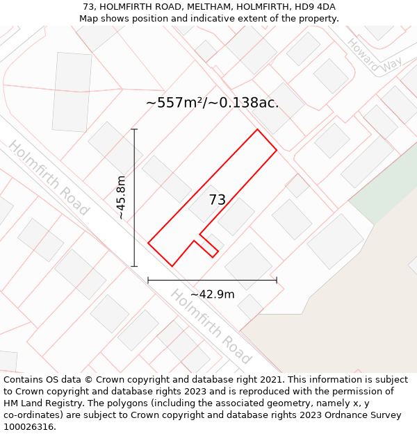 73, HOLMFIRTH ROAD, MELTHAM, HOLMFIRTH, HD9 4DA: Plot and title map