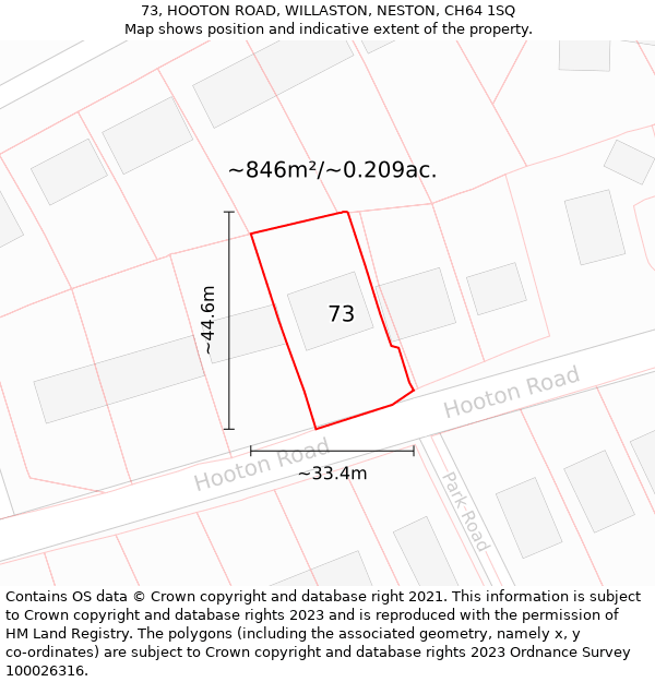 73, HOOTON ROAD, WILLASTON, NESTON, CH64 1SQ: Plot and title map