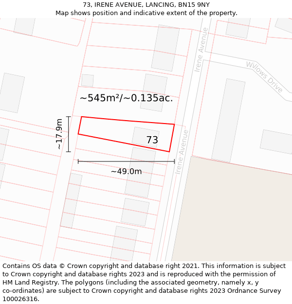 73, IRENE AVENUE, LANCING, BN15 9NY: Plot and title map
