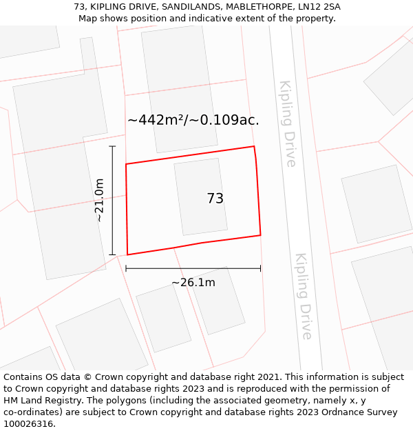 73, KIPLING DRIVE, SANDILANDS, MABLETHORPE, LN12 2SA: Plot and title map