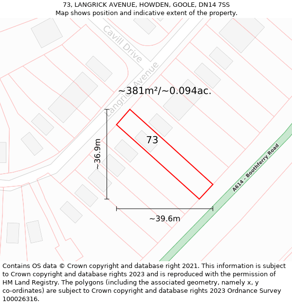 73, LANGRICK AVENUE, HOWDEN, GOOLE, DN14 7SS: Plot and title map