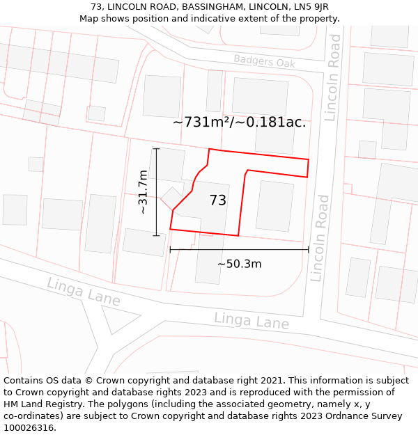 73, LINCOLN ROAD, BASSINGHAM, LINCOLN, LN5 9JR: Plot and title map