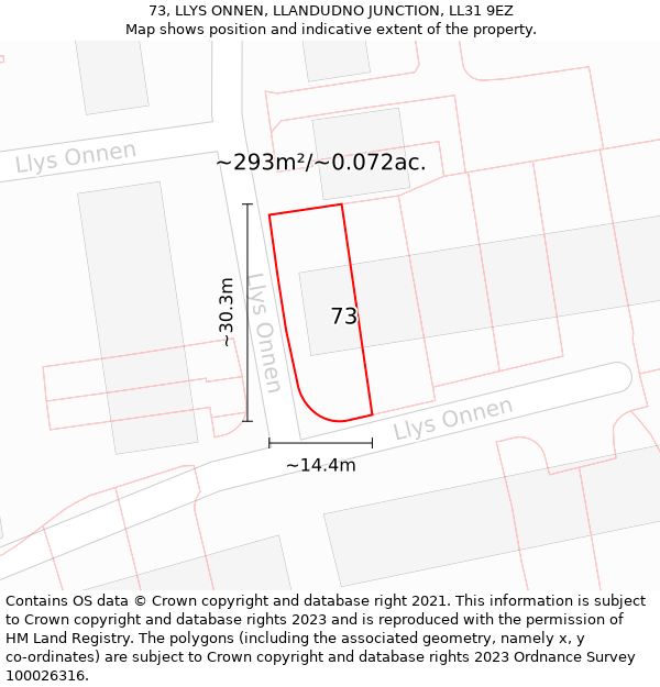 73, LLYS ONNEN, LLANDUDNO JUNCTION, LL31 9EZ: Plot and title map