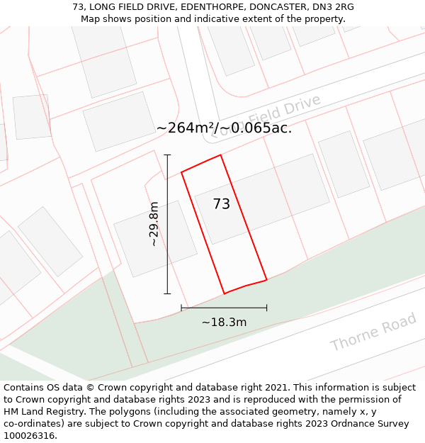 73, LONG FIELD DRIVE, EDENTHORPE, DONCASTER, DN3 2RG: Plot and title map