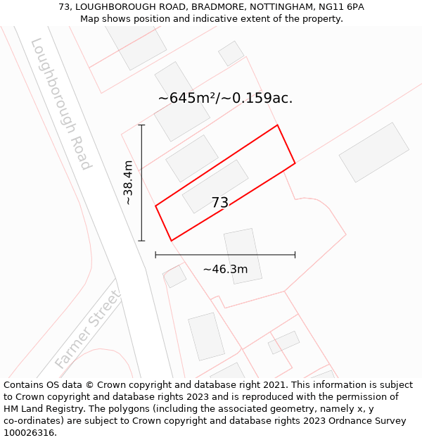 73, LOUGHBOROUGH ROAD, BRADMORE, NOTTINGHAM, NG11 6PA: Plot and title map