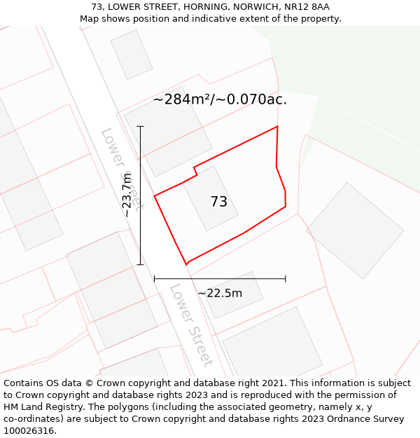 73, LOWER STREET, HORNING, NORWICH, NR12 8AA: Plot and title map