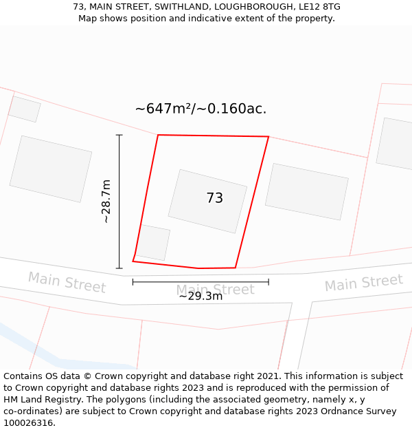 73, MAIN STREET, SWITHLAND, LOUGHBOROUGH, LE12 8TG: Plot and title map