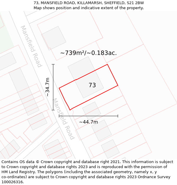 73, MANSFIELD ROAD, KILLAMARSH, SHEFFIELD, S21 2BW: Plot and title map