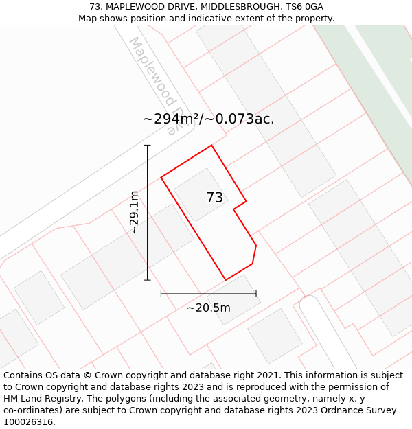 73, MAPLEWOOD DRIVE, MIDDLESBROUGH, TS6 0GA: Plot and title map