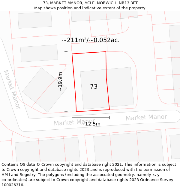 73, MARKET MANOR, ACLE, NORWICH, NR13 3ET: Plot and title map