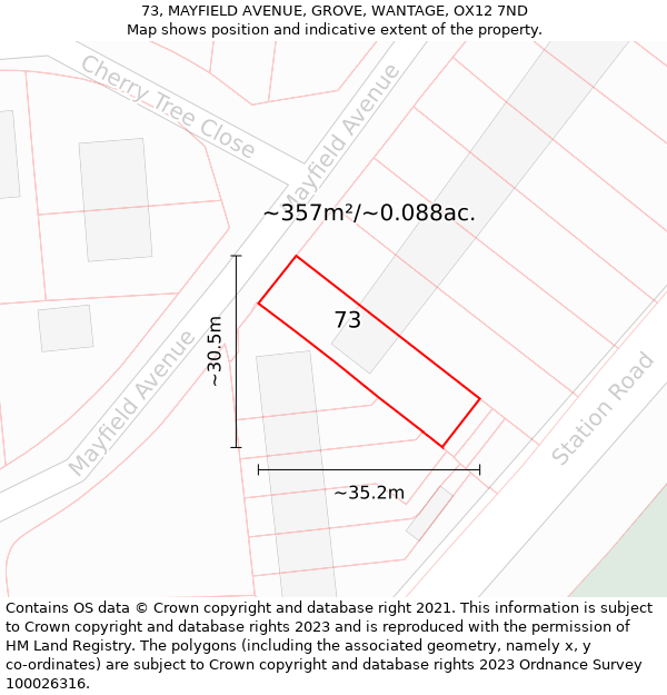 73, MAYFIELD AVENUE, GROVE, WANTAGE, OX12 7ND: Plot and title map