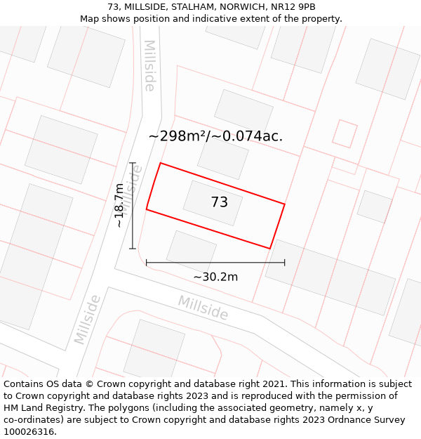 73, MILLSIDE, STALHAM, NORWICH, NR12 9PB: Plot and title map