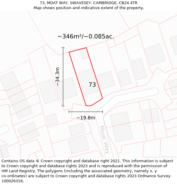 73, MOAT WAY, SWAVESEY, CAMBRIDGE, CB24 4TR: Plot and title map