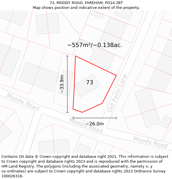 73, MOODY ROAD, FAREHAM, PO14 2BT: Plot and title map