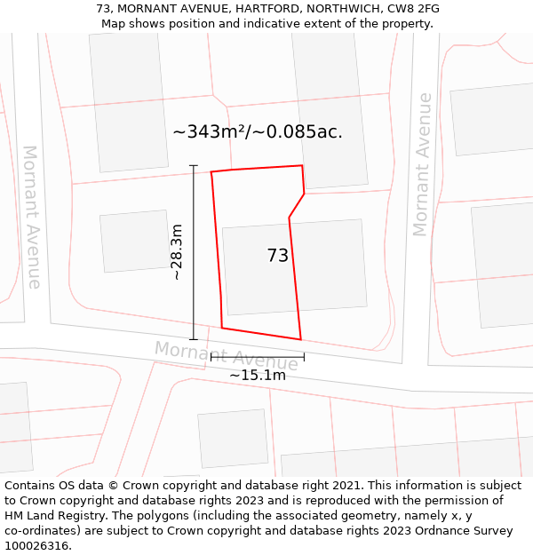 73, MORNANT AVENUE, HARTFORD, NORTHWICH, CW8 2FG: Plot and title map