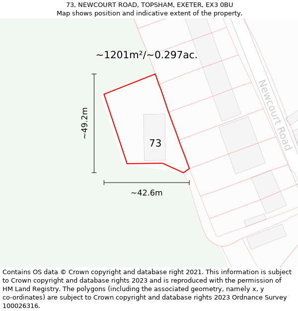 73, NEWCOURT ROAD, TOPSHAM, EXETER, EX3 0BU: Plot and title map