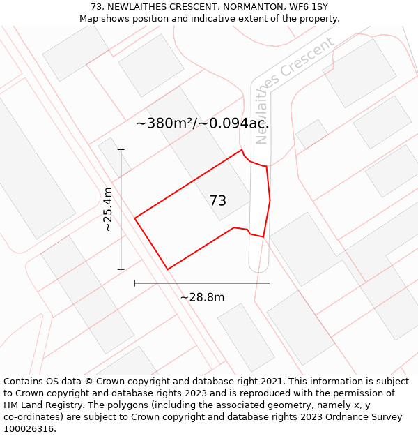 73, NEWLAITHES CRESCENT, NORMANTON, WF6 1SY: Plot and title map