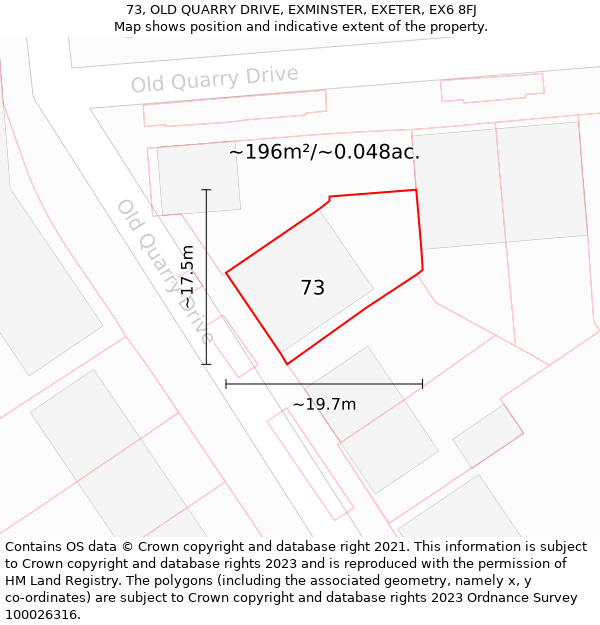 73, OLD QUARRY DRIVE, EXMINSTER, EXETER, EX6 8FJ: Plot and title map