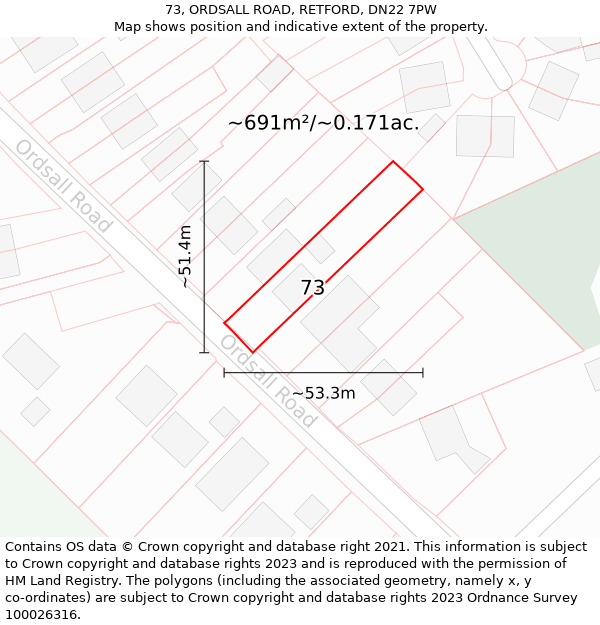 73, ORDSALL ROAD, RETFORD, DN22 7PW: Plot and title map