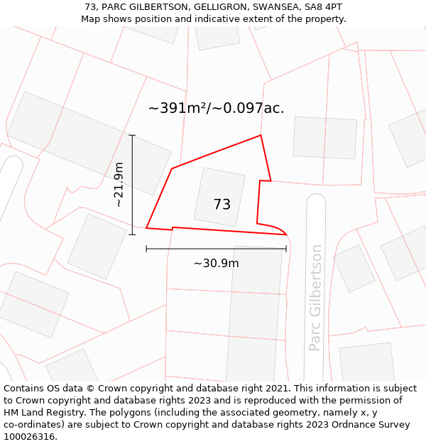 73, PARC GILBERTSON, GELLIGRON, SWANSEA, SA8 4PT: Plot and title map